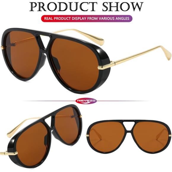 AIEYEZO Oversized Aviator Sunglasses Women Men Fashion Retro Big Frame Sun - Picture 5 of 7